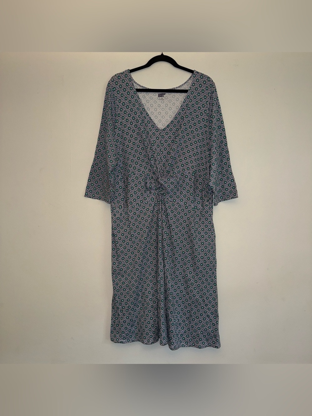 LANDS END blue & white patterned midi dress with pockets sz 1X ✨